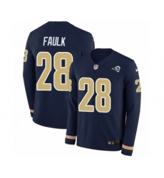 Youth Nike Los Angeles Rams #28 Marshall Faulk Limited Navy Blue Therma Long Sleeve NFL Jersey