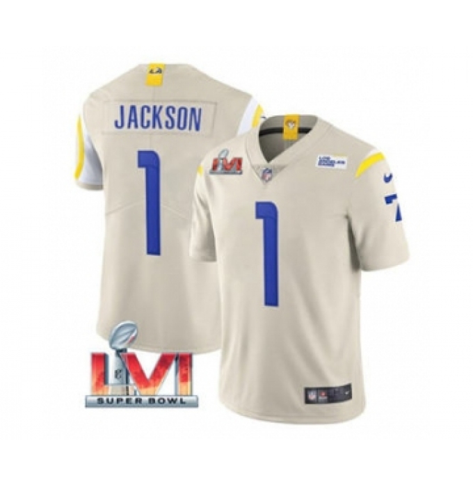 Men's Los Angeles Rams #1 Desean Jackson Bone 2022 Super Bowl LVI Vapor Limited Stitched Jersey