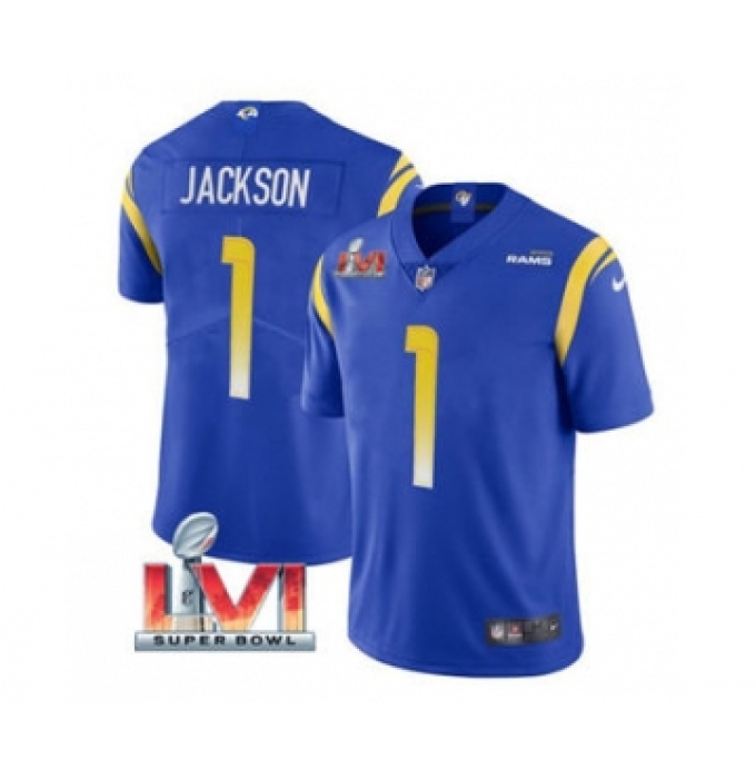 Men's Los Angeles Rams #1 Desean Jackson Royal 2022 Super Bowl LVI Vapor Limited Stitched Jersey
