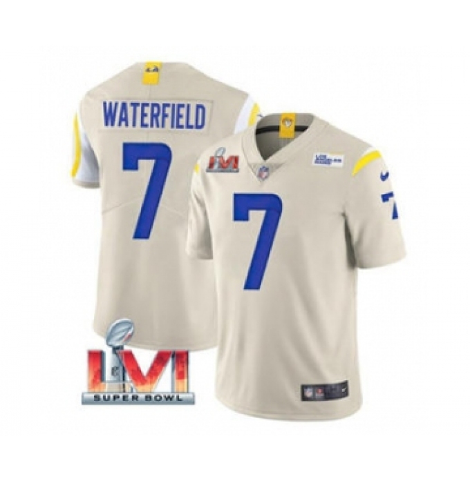 Men's Los Angeles Rams #7 Bob Waterfield Bone 2022 Super Bowl LVI Vapor Limited Stitched