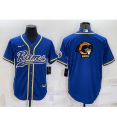 Men's Los Angeles Rams Blue Team Big Logo With Patch Cool Base Stitched Baseball Jersey