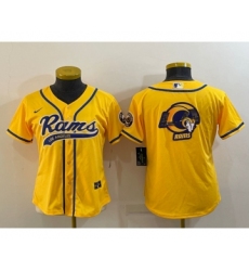 Women's Los Angeles Rams Yellow Team Big Logo With Patch Cool Base Stitched Baseball Jersey