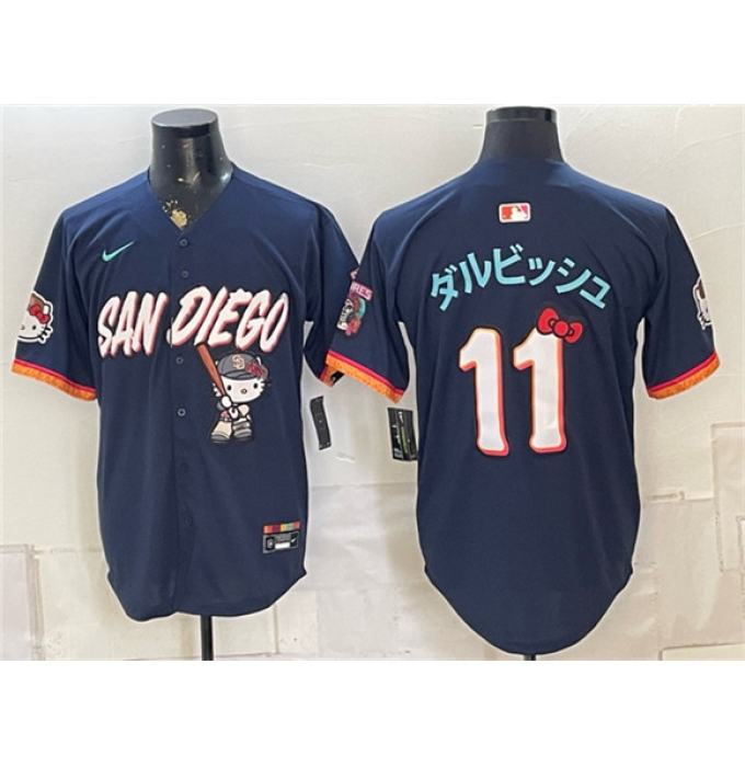 Men's San Diego Padres X Hello Kitty #11 ダルビッシュ Obsidian 2026 City Connect Stadium Stitched Baseball Jersey