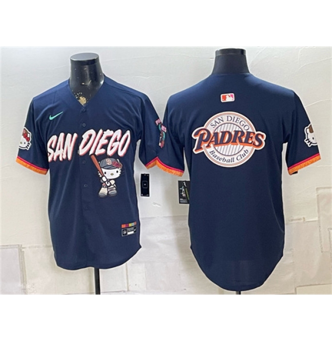 Men's San Diego Padres X Hello Kitty Team Big Logo Obsidian 2026 City Connect Stadium Stitched Baseball Jersey