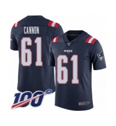 Men's New England Patriots #61 Marcus Cannon Limited Navy Blue Rush Vapor Untouchable 100th Season Football Jersey