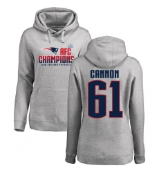 Women's Nike New England Patriots #61 Marcus Cannon Heather Gray 2017 AFC Champions Pullover Hoodie