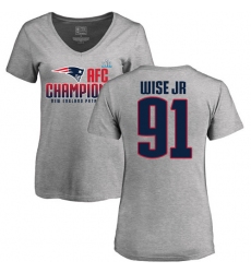 Women's Nike New England Patriots #91 Deatrich Wise Jr Heather Gray 2017 AFC Champions V-Neck T-Shirt