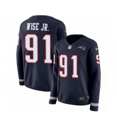 Women's Nike New England Patriots #91 Deatrich Wise Jr Limited Navy Blue Therma Long Sleeve NFL Jersey