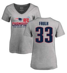 Women's Nike New England Patriots #33 Kevin Faulk Heather Gray 2017 AFC Champions V-Neck T-Shirt