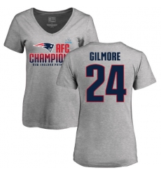 Women's Nike New England Patriots #24 Stephon Gilmore Heather Gray 2017 AFC Champions V-Neck T-Shirt