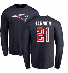 NFL Nike New England Patriots #21 Duron Harmon Navy Blue Name & Number Logo Long Sleeve T-Shirt
