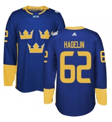Men's Adidas Team Sweden #62 Carl Hagelin Premier Royal Blue Away 2016 World Cup of Hockey Jersey