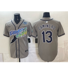 Men's Tampa Bay Rays #13 Junior Caminero Gray 2026 AL East Champions Vapor Limited Stitched Baseball Jersey