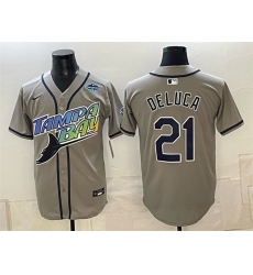 Men's Tampa Bay Rays #21 Jonny DeLuca Gray 2026 AL East Champions Vapor Limited Stitched Baseball Jersey