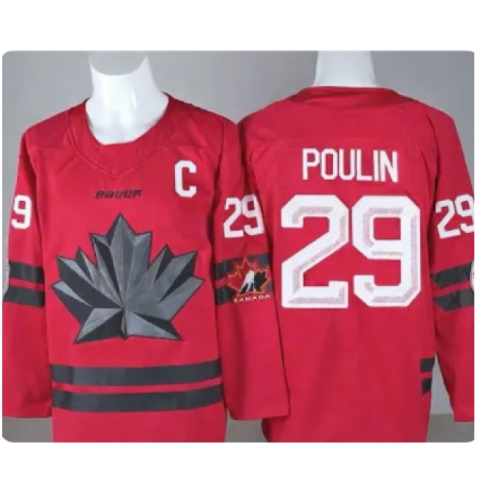 Men's Canada #29 Poulin White 2026 Olympics Authentic Jersey