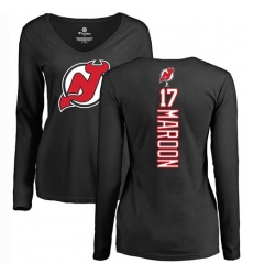 NHL Women's Adidas New Jersey Devils #17 Patrick Maroon Black Backer Long Sleeve T-Shirt