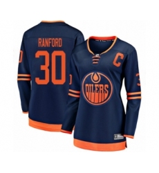 Women's Edmonton Oilers #30 Bill Ranford Authentic Navy Blue Alternate Fanatics Branded Breakaway Hockey Jersey
