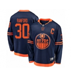 Youth Edmonton Oilers #30 Bill Ranford Authentic Navy Blue Alternate Fanatics Branded Breakaway Hockey Jersey