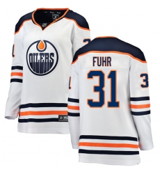 Women's Edmonton Oilers #31 Grant Fuhr Authentic White Away Fanatics Branded Breakaway NHL Jersey