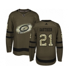 Youth Adidas Carolina Hurricanes #21 Julien Gauthier Premier Green Salute to Service NHL Jersey