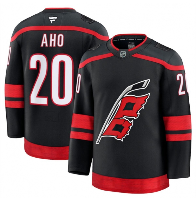 Men's Carolina Hurricanes #20 Sebastian Aho Black 2024-25 Home Stitched Hockey Jersey