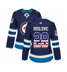 Women's Adidas Winnipeg Jets #28 Jack Roslovic Authentic Navy Blue USA Flag Fashion NHL Jersey