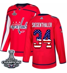 Youth Adidas Washington Capitals #34 Jonas Siegenthaler Authentic Red USA Flag Fashion 2018 Stanley Cup Final Champions NHL Jersey