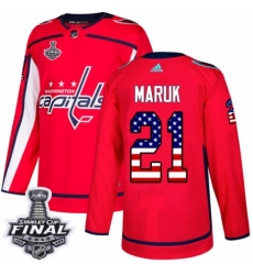 Youth Adidas Washington Capitals #21 Dennis Maruk Authentic Red USA Flag Fashion 2018 Stanley Cup Final NHL Jersey