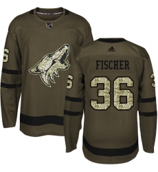 Men's Adidas Arizona Coyotes #36 Christian Fischer Authentic Green Salute to Service NHL Jersey