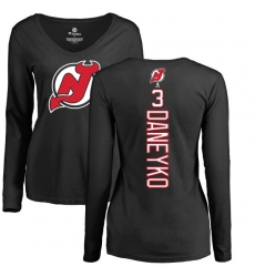 NHL Women's Adidas New Jersey Devils #3 Ken Daneyko Black Backer Long Sleeve T-Shirt