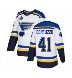Men's St. Louis Blues #41 Robert Bortuzzo Authentic White Away 2019 Stanley Cup Final Bound Hockey Jersey