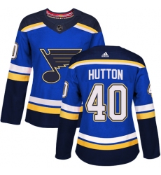 Women's Adidas St. Louis Blues #40 Carter Hutton Premier Royal Blue Home NHL Jersey