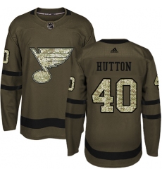 Youth Adidas St. Louis Blues #40 Carter Hutton Authentic Green Salute to Service NHL Jersey