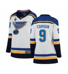 Women's St. Louis Blues #9 Shayne Corson Fanatics Branded White Away Breakaway 2019 Stanley Cup Final Bound Hockey Jersey