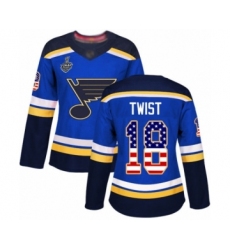 Women's St. Louis Blues #18 Tony Twist Authentic Blue USA Flag Fashion 2019 Stanley Cup Final Bound Hockey Jersey