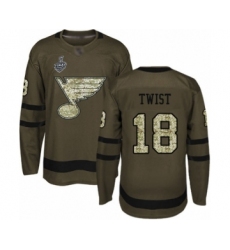 Youth St. Louis Blues #18 Tony Twist Authentic Green Salute to Service 2019 Stanley Cup Final Bound Hockey Jersey