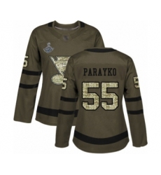 Women's St. Louis Blues #55 Colton Parayko Authentic Green Salute to Service 2019 Stanley Cup Champions Hockey Jersey