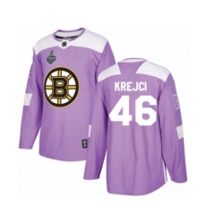 Men's Boston Bruins #46 David Krejci Authentic Purple Fights Cancer Practice 2019 Stanley Cup Final Bound Hockey Jersey