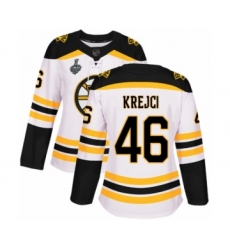 Women's Boston Bruins #46 David Krejci Authentic White Away 2019 Stanley Cup Final Bound Hockey Jersey