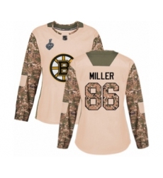 Women's Boston Bruins #86 Kevan Miller Authentic Camo Veterans Day Practice 2019 Stanley Cup Final Bound Hockey Jersey