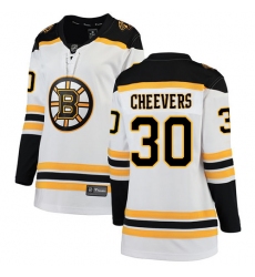 Women's Boston Bruins #30 Gerry Cheevers Authentic White Away Fanatics Branded Breakaway NHL Jersey