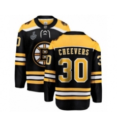 Youth Boston Bruins #30 Gerry Cheevers Authentic Black Home Fanatics Branded Breakaway 2019 Stanley Cup Final Bound Hockey Jersey