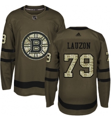 Youth Adidas Boston Bruins #79 Jeremy Lauzon Premier Green Salute to Service NHL Jersey