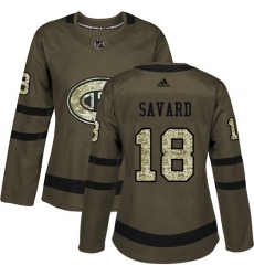 Women's Adidas Montreal Canadiens #18 Serge Savard Authentic Green Salute to Service NHL Jersey