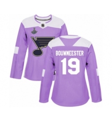 Women's St. Louis Blues #19 Jay Bouwmeester Authentic Purple Fights Cancer Practice 2019 Stanley Cup Champions Hockey Jersey