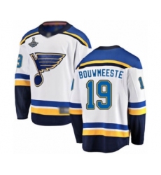 Youth St. Louis Blues #19 Jay Bouwmeester Fanatics Branded White Away Breakaway 2019 Stanley Cup Champions Hockey Jersey