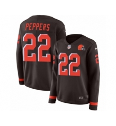 Women's Nike Cleveland Browns #22 Jabrill Peppers Limited Brown Therma Long Sleeve NFL Jersey