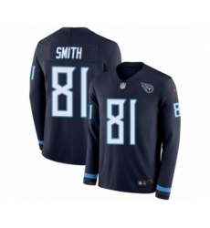 Men's Nike Tennessee Titans #81 Jonnu Smith Limited Navy Blue Therma Long Sleeve NFL Jersey