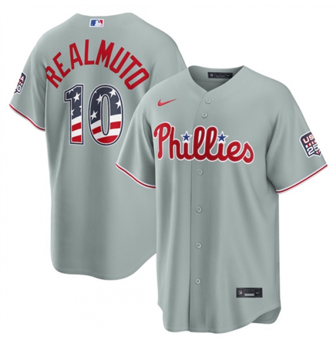 Men's Philadelphia Phillies #10 J.T. Realmuto Gray USA 250 Fourth of July Home Stitched Baseball Jersey