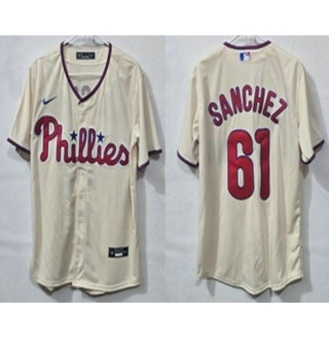 Men's Philadelphia Phillies #61 Cristopher Sanchez Cream Cool Base Jersey